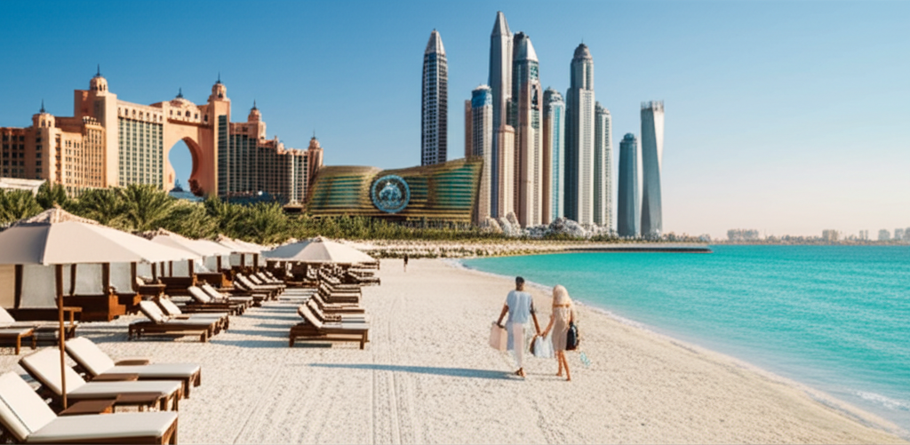 Dubai luxury lifestyle with beach resorts and high-end shopping malls